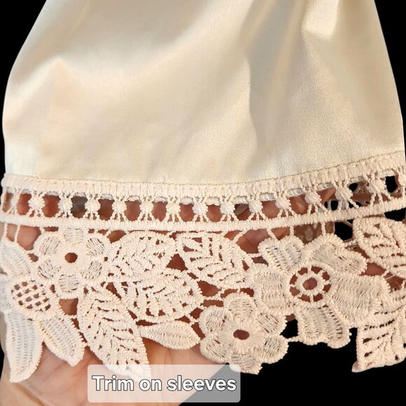 Maid of Honor Bridal Party Robe Silk Satin Lace Trim Spa Robe Plus Size 4XL Tan - Picture 7 of 10